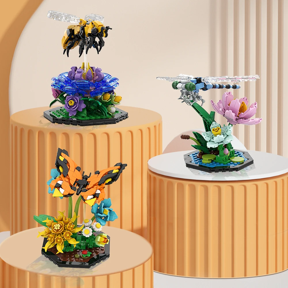 

Набор строительных блоков MOC Honeybee Butterfly Dragonfly, Милая модель, конструктор «сделай сам» для сада, Подарочная развивающая игрушка