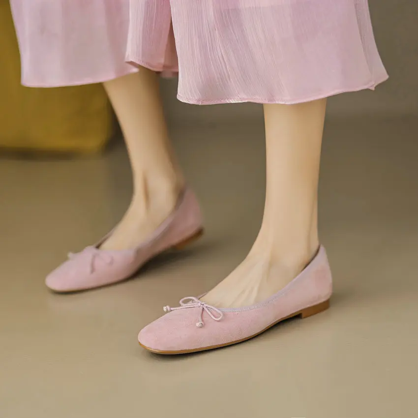 Женские туфли с бантом-бабочкой QUTAA розовые повседневные из натуральной кожи на