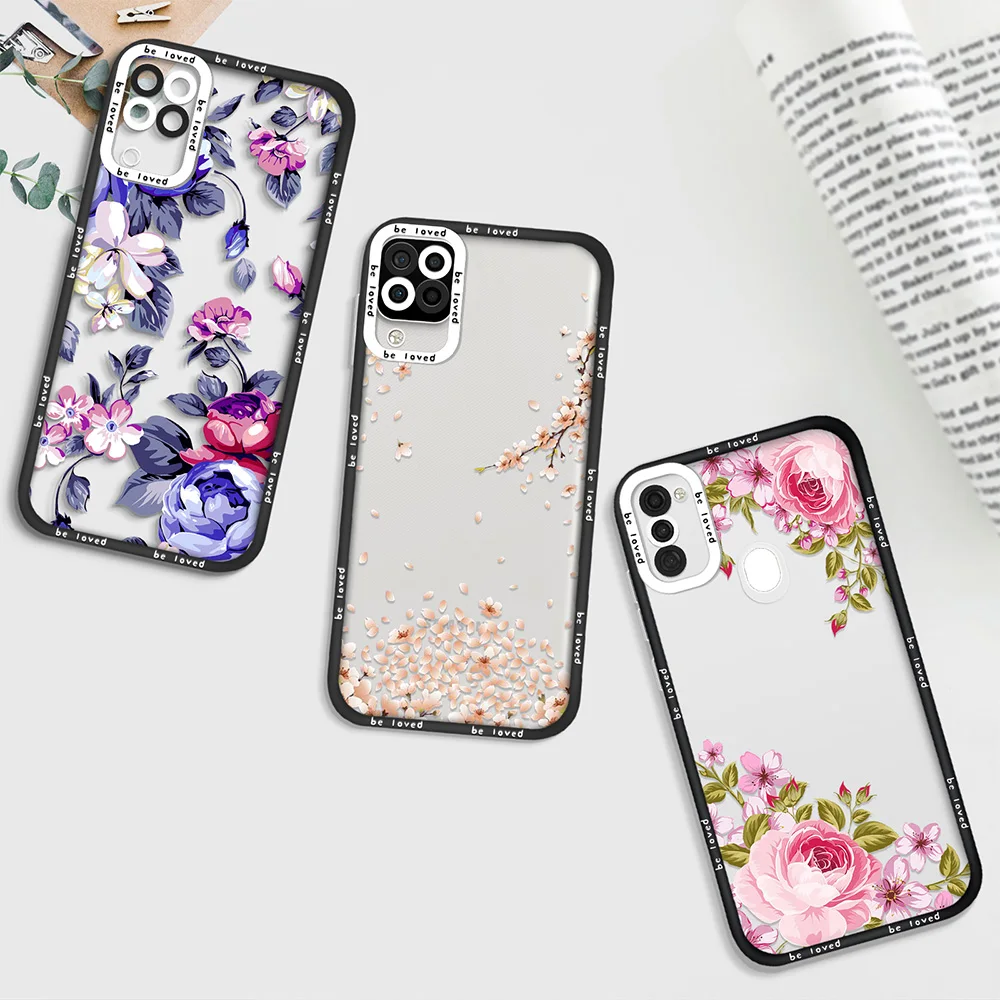 

Luxury Flowers Floral Fundas for Samsung Galaxy A72 S22 Plus Ultra A52 A52S A53 5G A71 A11 A12 A21S A32 4G Transparent Case