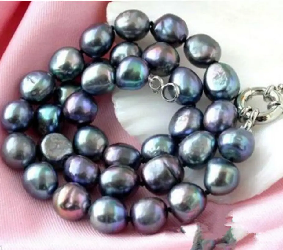 

HUGE NATURAL CULTURED 9-10MM SOUTH SEA BLACK BAROQUE PEARL NECKLACE 18inch