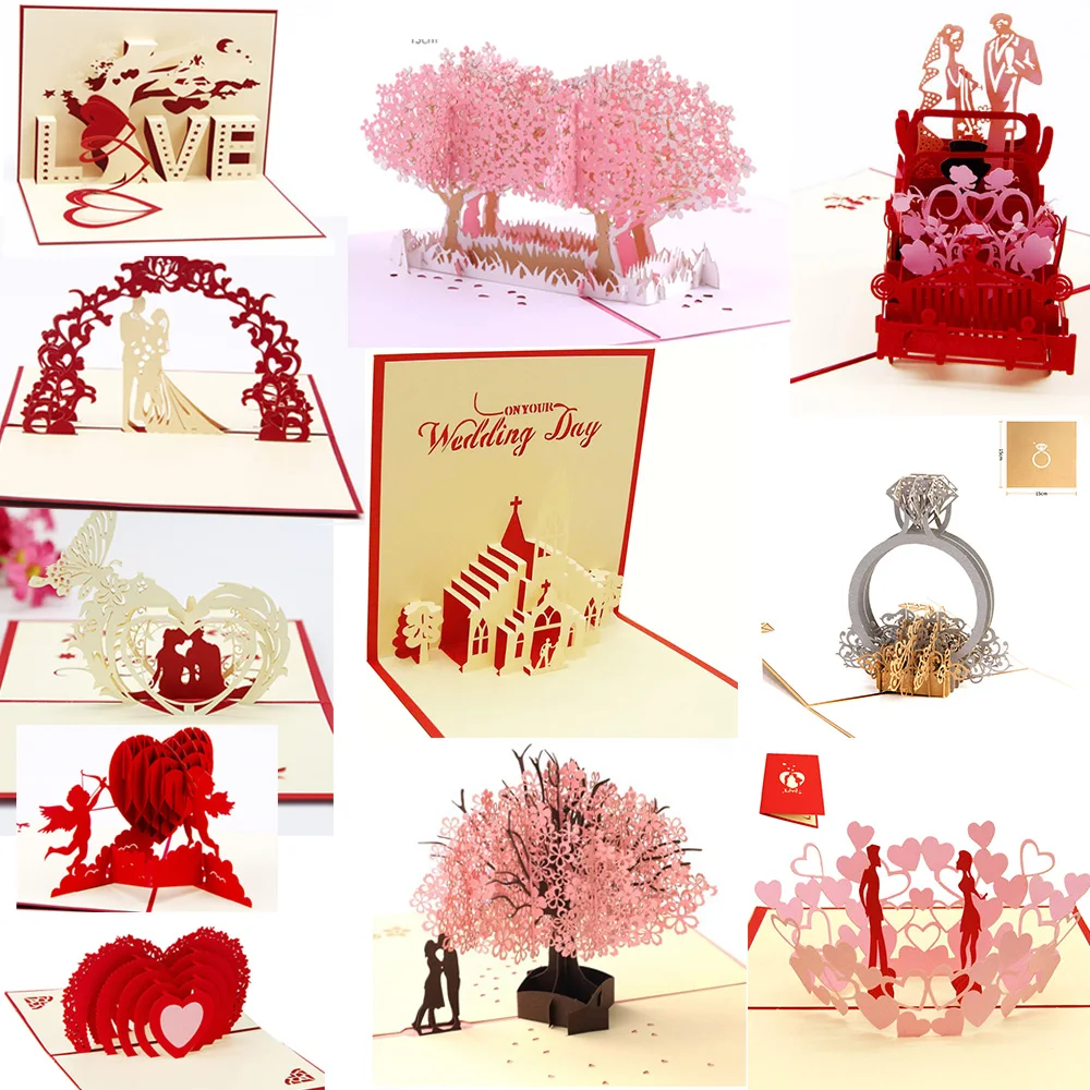 

3D Pop UP Wedding Invitation Greeting Cards Gifts for Valentine's Day Wedding Anniversary Birthday Party Unicorn Postcards