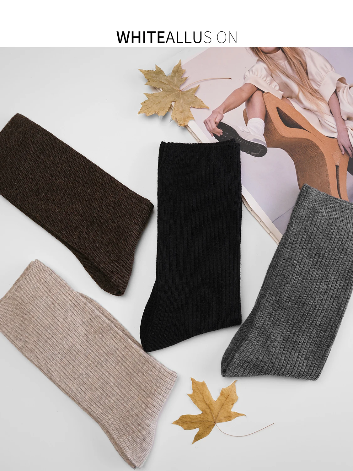 Носки Sodnn женские осенние и зимние носки без костей ворсовые с маленькой кожаной