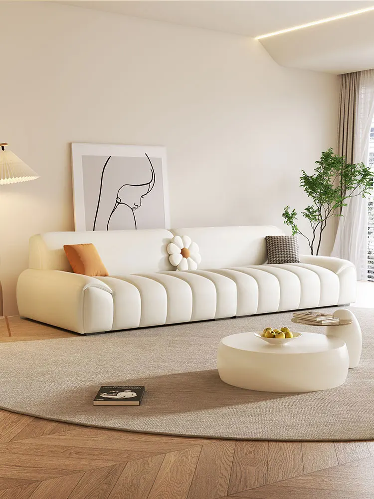 

Минималистичный кожаный диван с Кремовым стилем, прямой вытяжной диван, роскошный маленький диван для гостиной, простой и современный