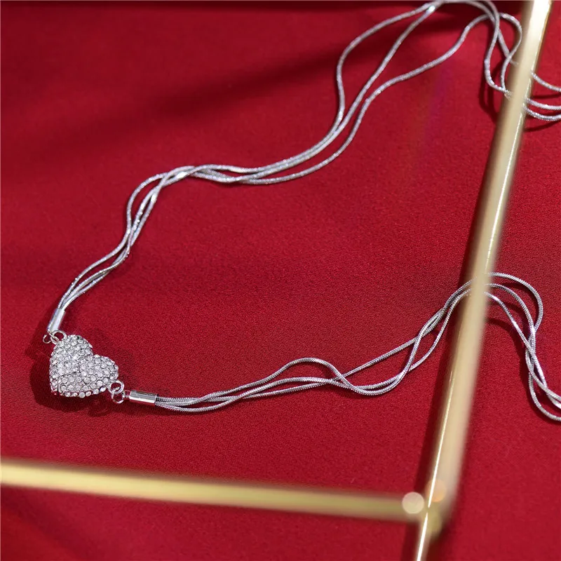 

Light And Simple Love Stitching Women Necklace Silver Plated Pendant Full Zircon Inlaid Fashion Necklace 2023 Brand New