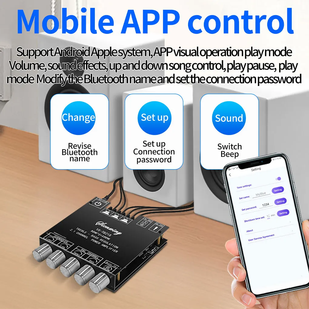 

Amplifier Digital Bluetooth-compatible 5 1 50Wx2 100W AUX 2 1 Channel Short-circuit Protection Amplifying Board