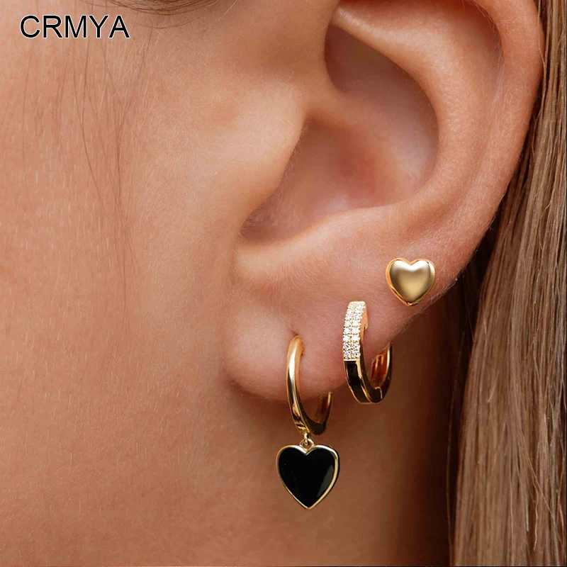 

CRMYA Gold Plated Hoop Stud Drop Earrings For Women Classic Piercing Heart Stud Dangle Earring 2022 Party Jewelry Wholesale