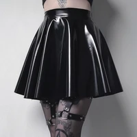 skirt womens fashion 2022 new pu leather shiny dark black pleated skirt mini miniskirt weird girl skirt