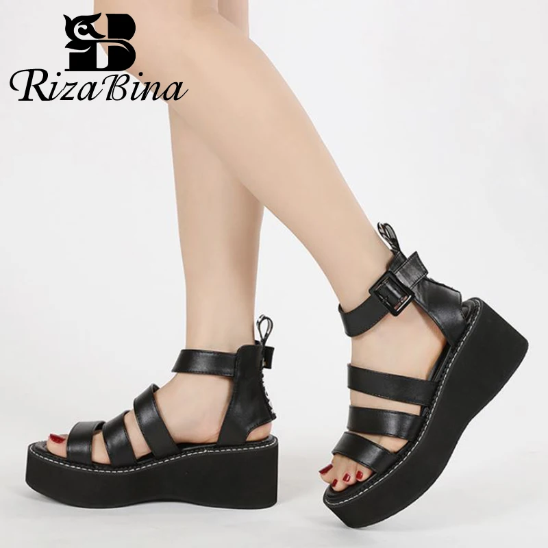 

RIZABINA Size 35-43 Women Sandals Thick Bottom Ankle Strap Summer Ladies Shoes Fashion Chunky Chic Ins Hot Club Footwear