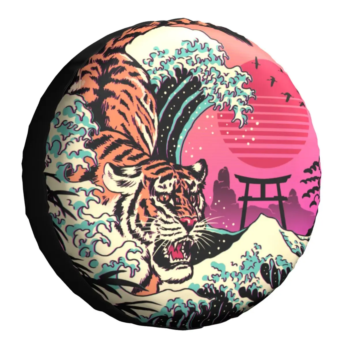 

Great Tiger Wave Spare Tire Cover for Anime Kanagawa Trailer Car Wheel Protectors Truck Camper Travel Trailer 14 15 16 17 Inch