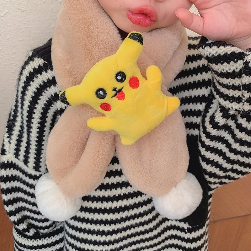 

Зимний теплый ветрозащитный шарф с покемоном, милый бархатный меховой шарф в стиле Пикачу для мальчиков и девочек, рождественские подарки