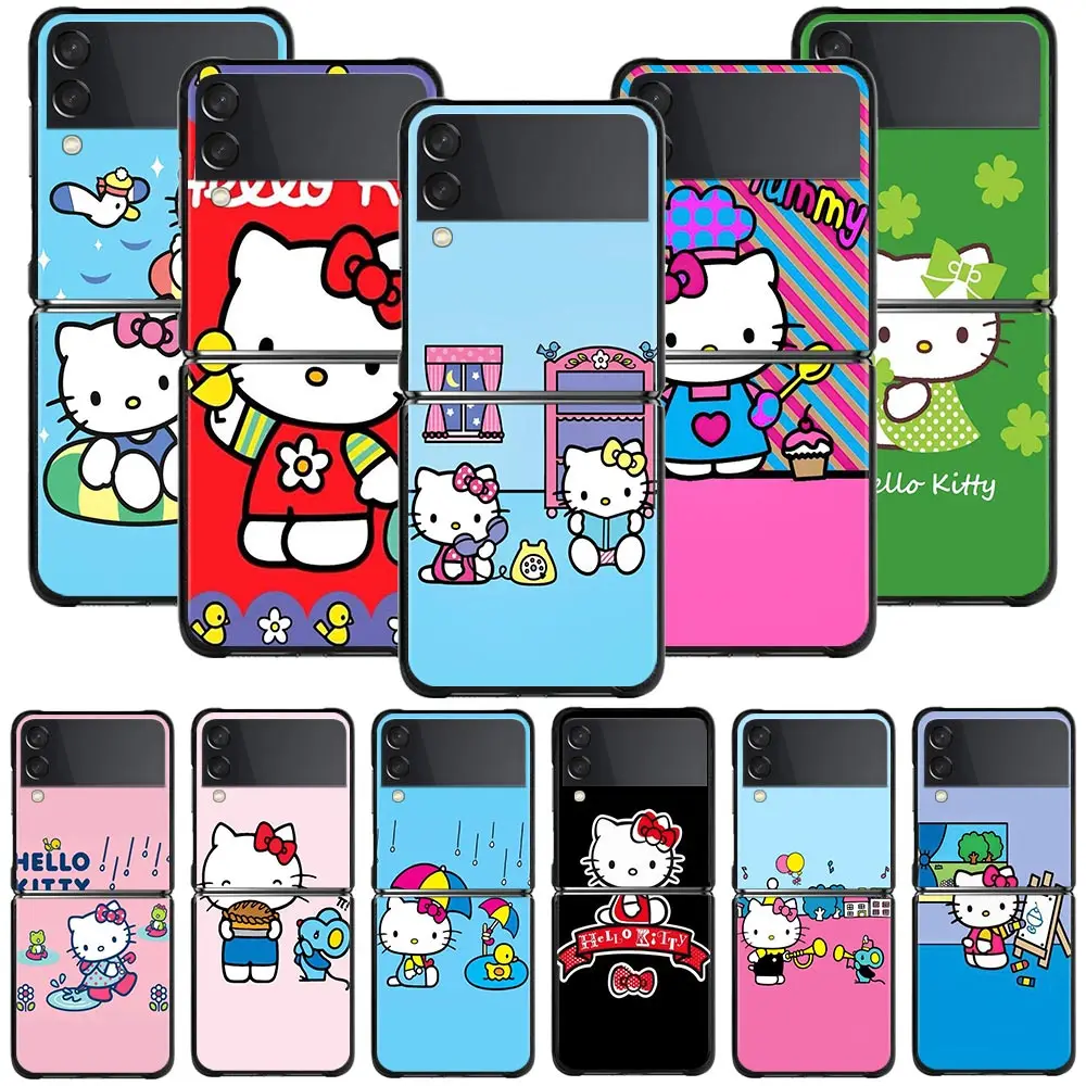 

Hello Kitty Cute Black Phone Case For Samsung Galaxy Z Flip3 Z Flip3 5G Hard PC Cover ZF zflip3 Folding Fitted Funda