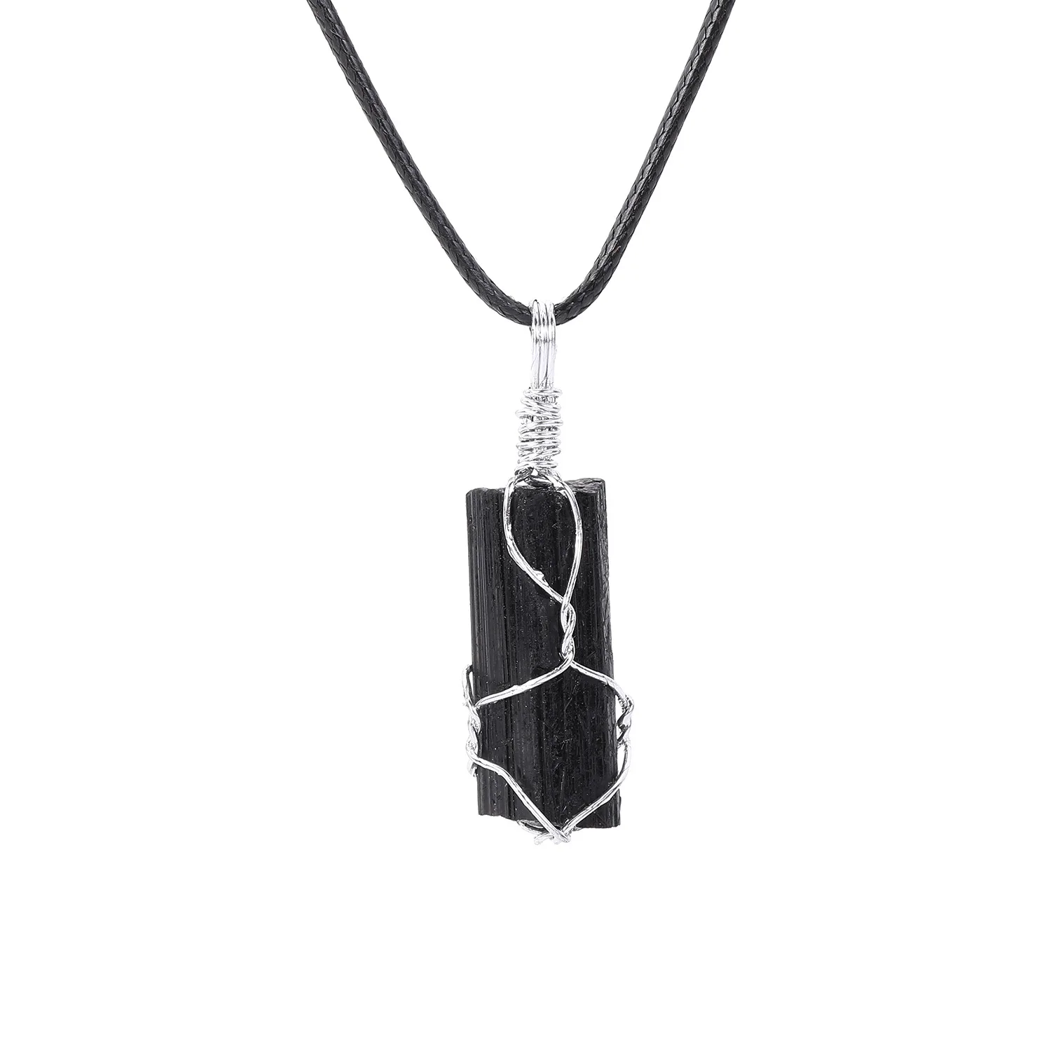 

YIZIZAI Irregular Rough Tourmaline Necklaces Natural Healing Repair Raw Stones Wire Winding Pendant Necklaces Men Women Jewellry