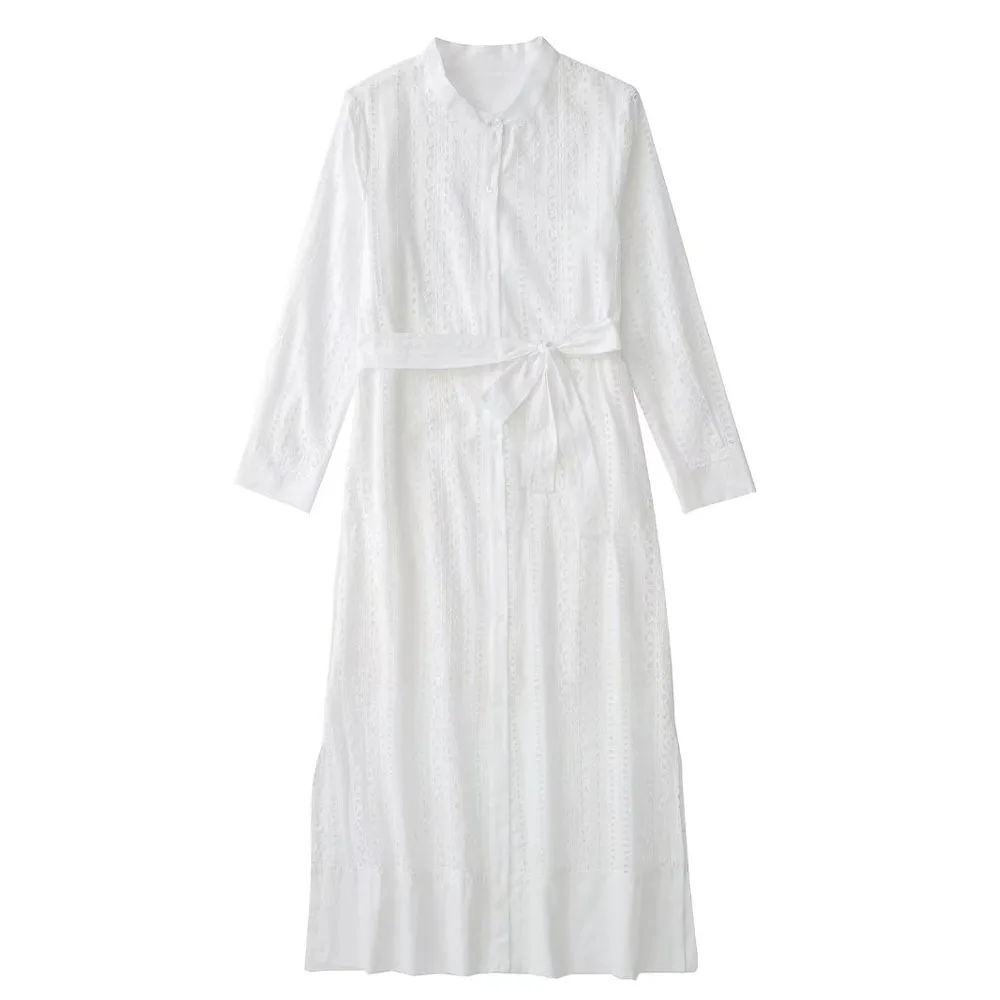 

ZATRHMBM Fashion long sleeves casual women dress embroidered long Skirt round neck single breasted elegant dresses for women