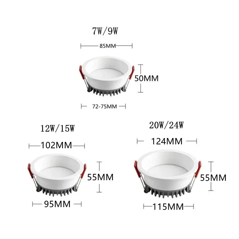 Встраиваемый антибликовый светодиодный потолочный светильник 7 Вт 9 12 15 20 24