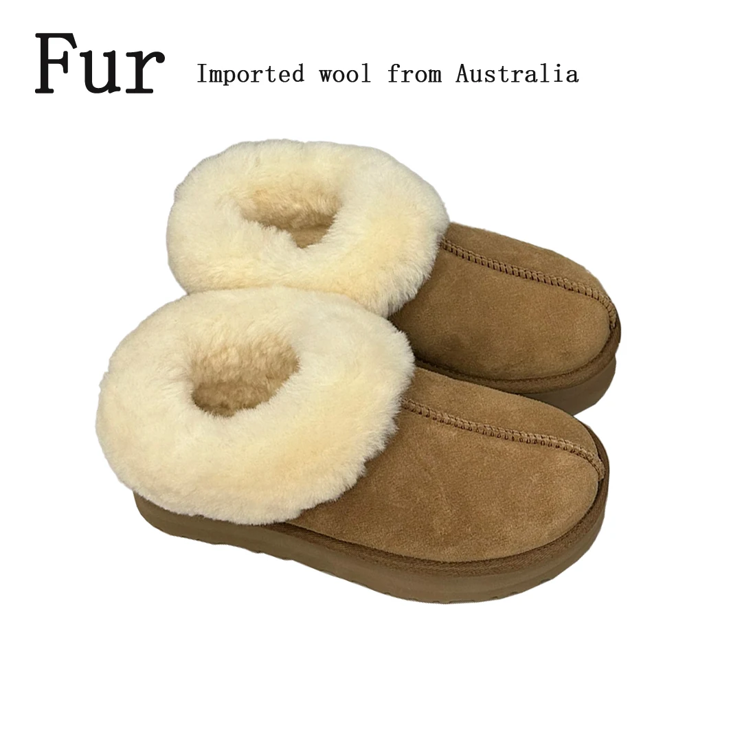 

Luxurious Fur One-piece Women's Snow Boots Real Cowhide Wool Warm Classic Mini Platform Uggs Slip-on Ladies Shoes Thick-soled