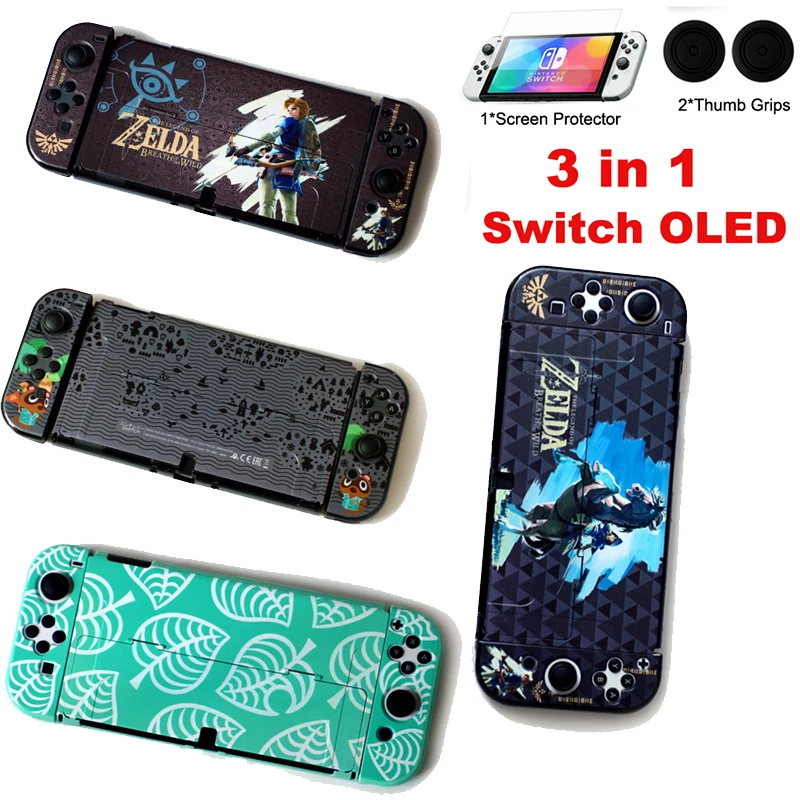 

3in1 Protective Stand Case For Nintendo Switch OLED Cover Skin Shell PC Hard Case Anti-Shock for NS Accessories with Film Glass