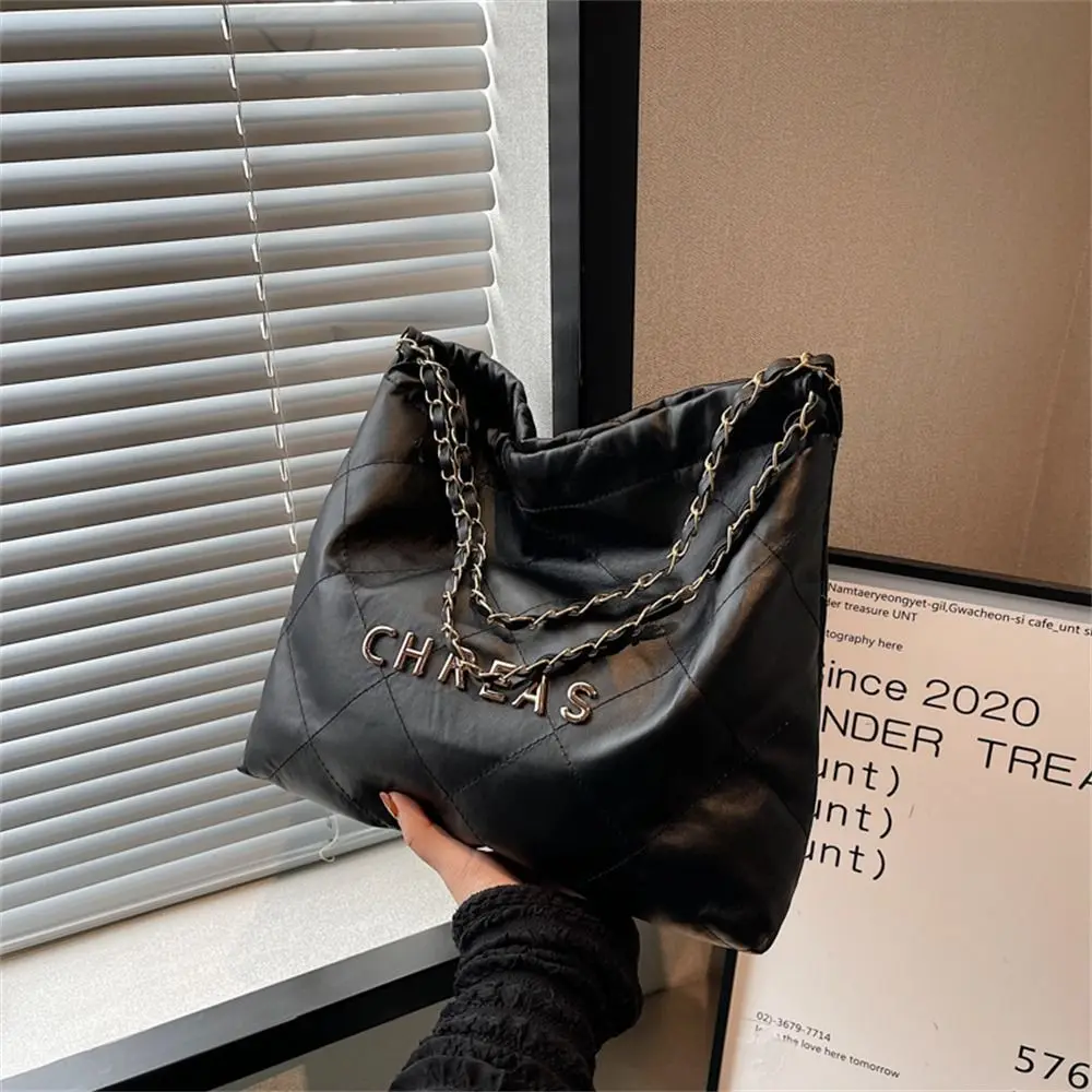 

Solid Color Shoulder Bags Casual Lattice Chain Underarm Bag PU Large Capacity Handbags Women