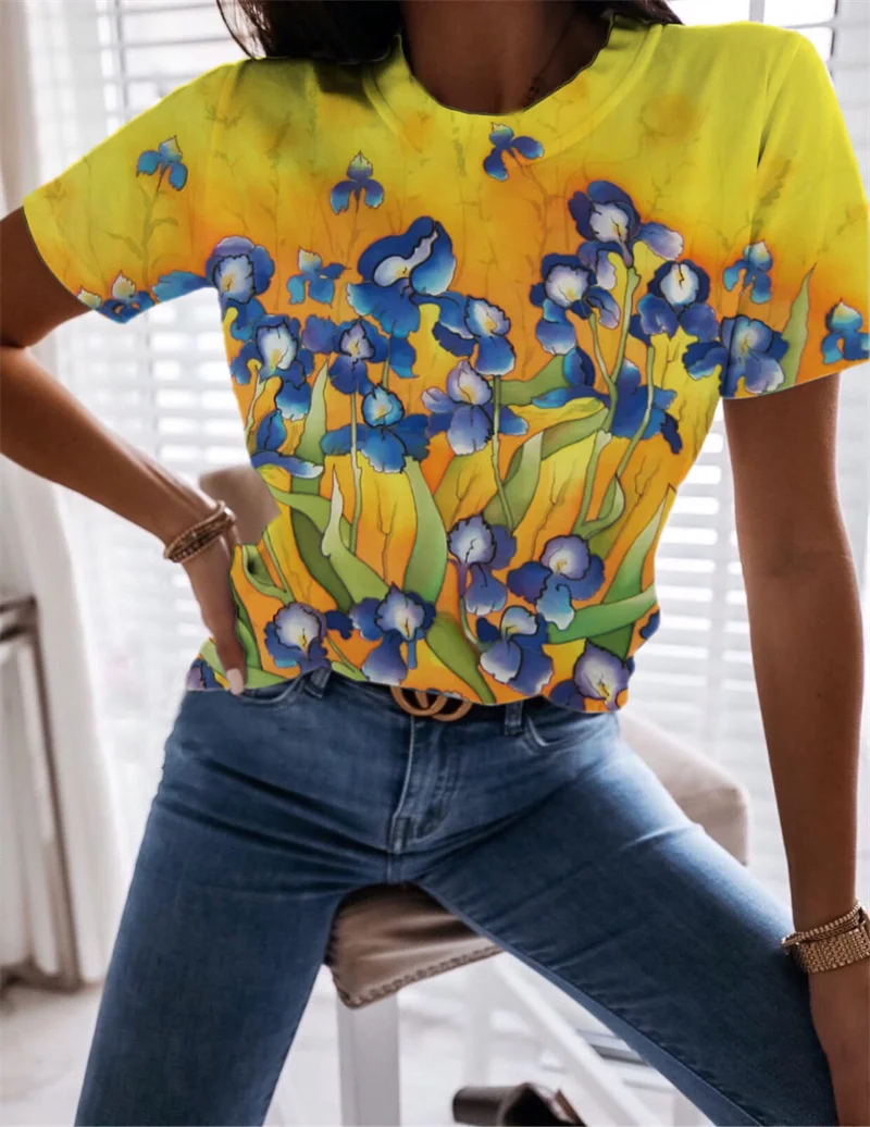 

Женская летняя футболка 2021, модная женская футболка с принтом и милым рисунком, Новая женская графическая футболка с коротким рукавом, модн...