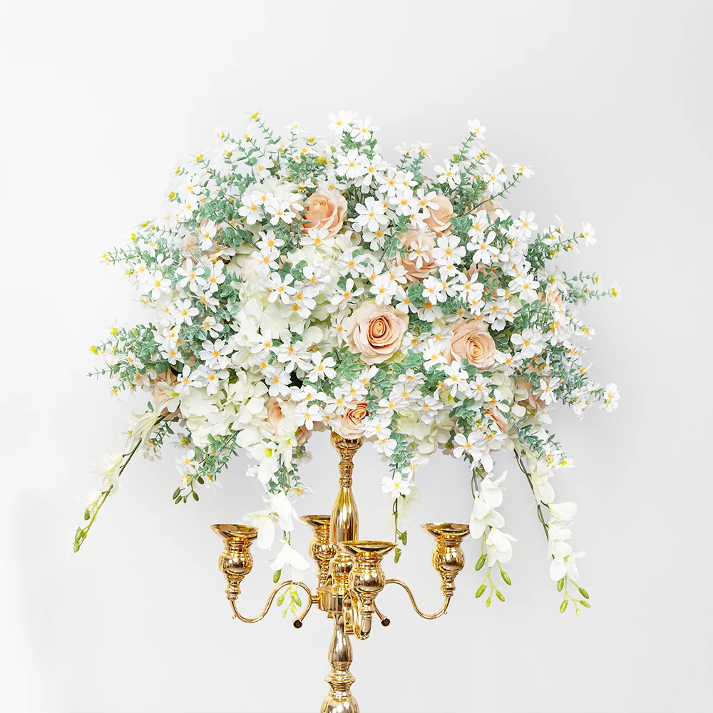 Центральные части свадебного стола искусственный белый цветок Роза шампанского