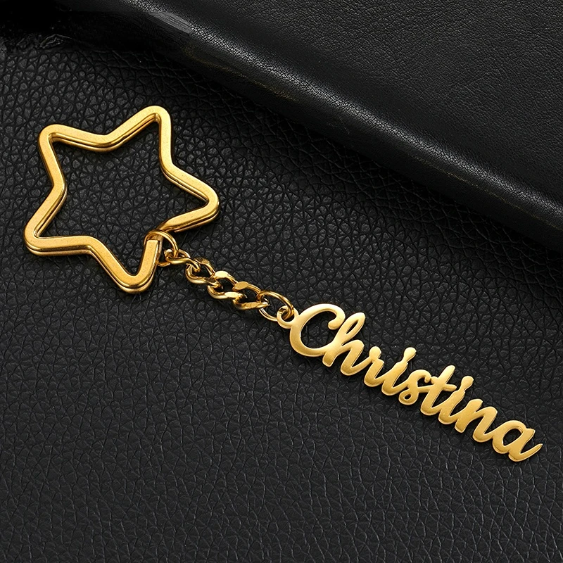 

Customized Star Shape Key Ring Name Key Chain Stainless Steel Pendant Keychain Personalized Letters 20mm Chain Jewellery GIfts