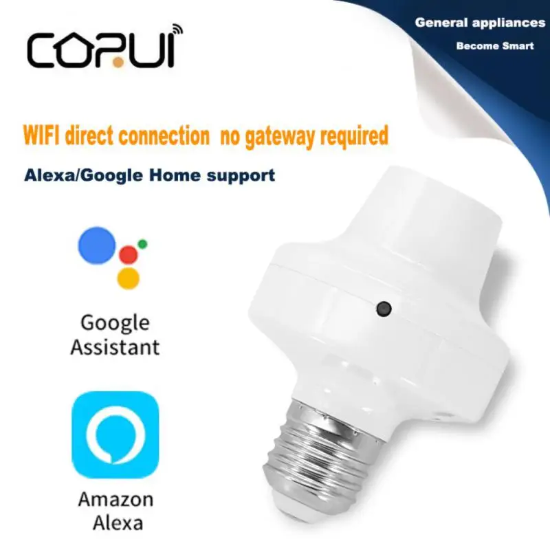

CORUI WiFi Smart Lamp Bases Adapter E27 LED AC90-250V Secure Lamp Holder Base Wireless Voice Control Alexa Google Home Assistant
