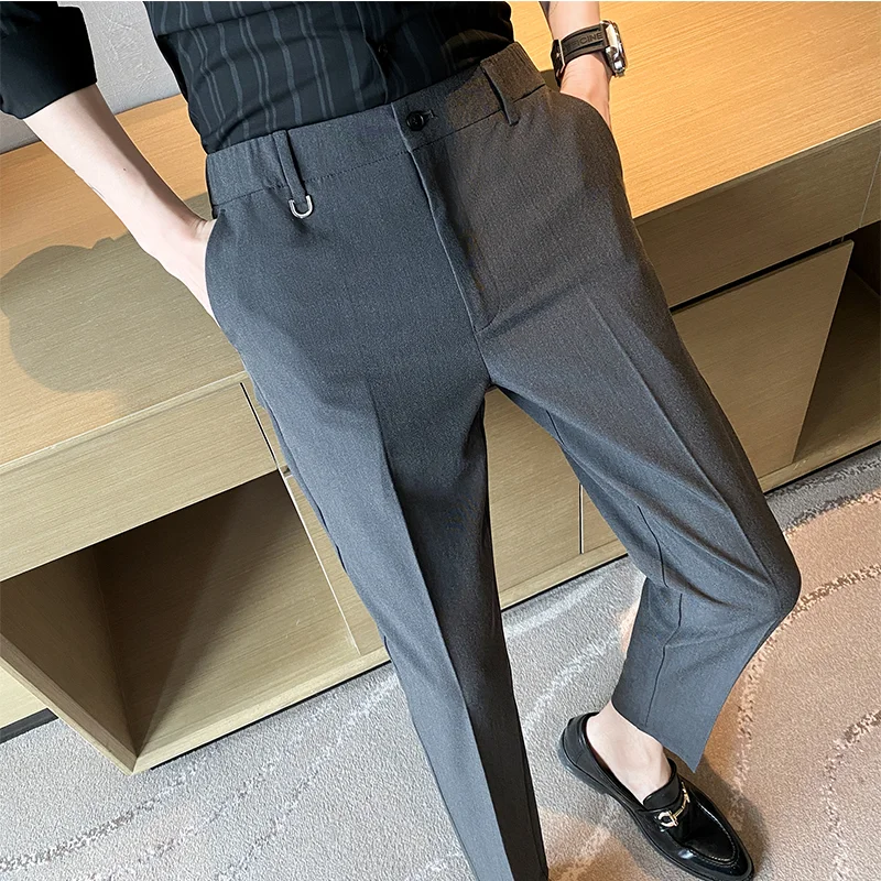 

New Men's Straight Slim Drape Business Casual Comfortable Breathable Nine-point Pants