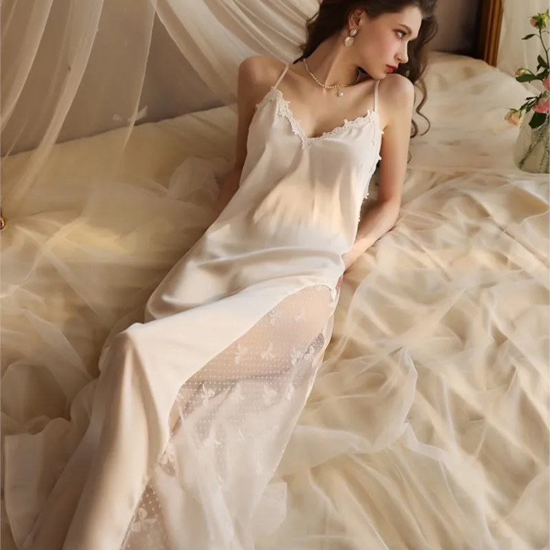 Linglan Свадебные утренние рубашки женская ночная рубашка белое платье