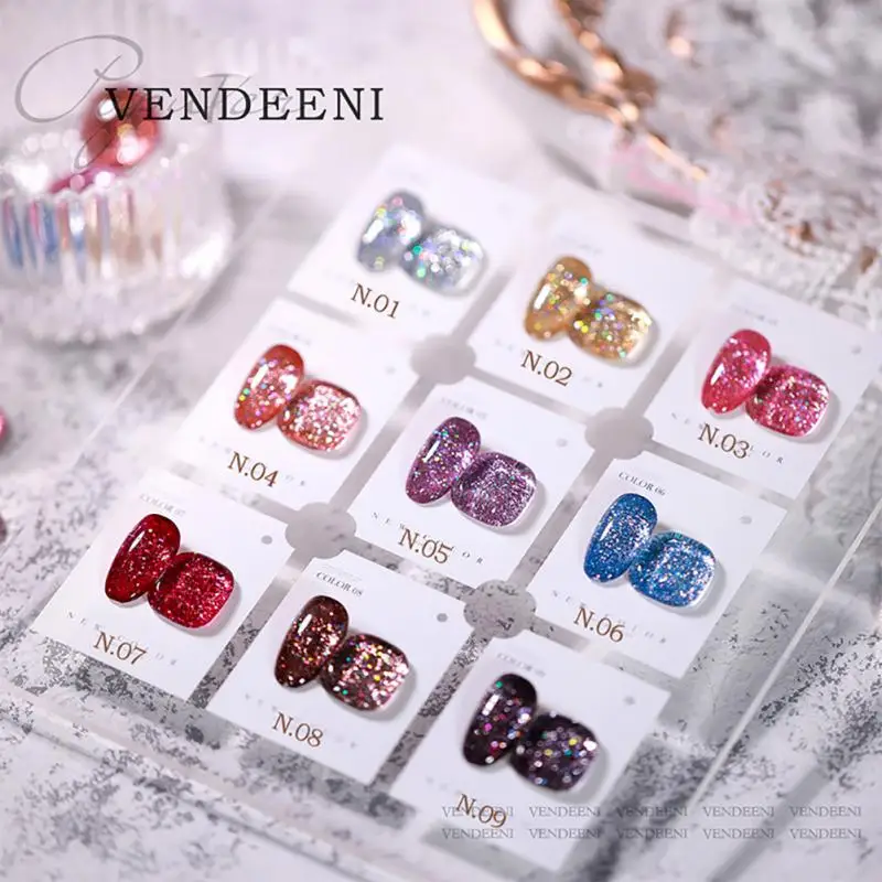 

VDN 9 Color Glitter Chips Diamond Gel Nail Polish Sparkling Nail Art Gel Varnish With Reflective Effect UV Nail Gel Lacquer
