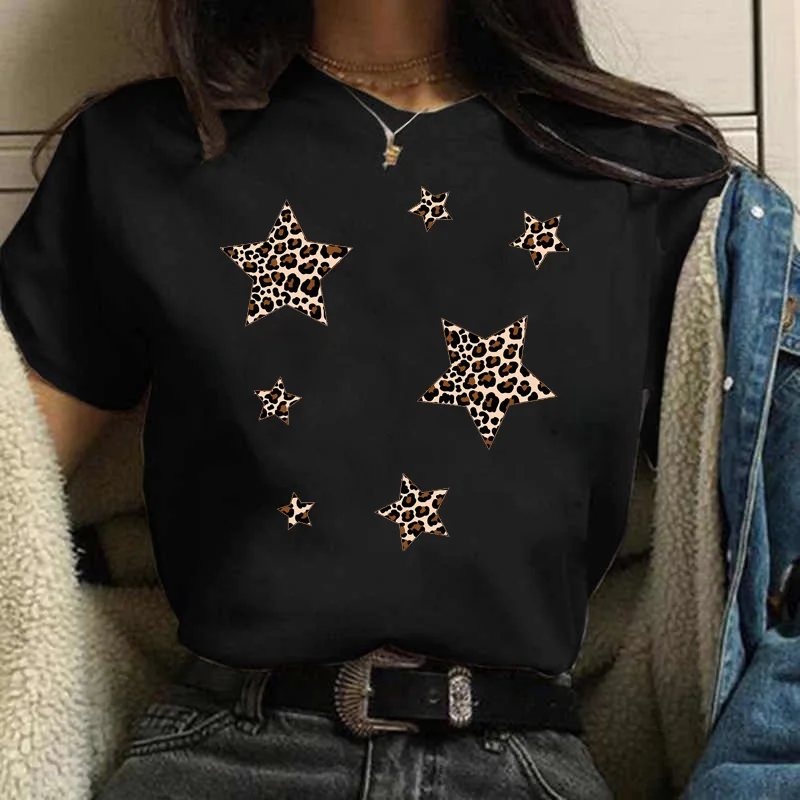

New Fashion Leopard Star Printed T-shirts Women Short Sleeve T Shirt Streetwear Hipster Summer Hip Hop T-shirt Female Tops Tees