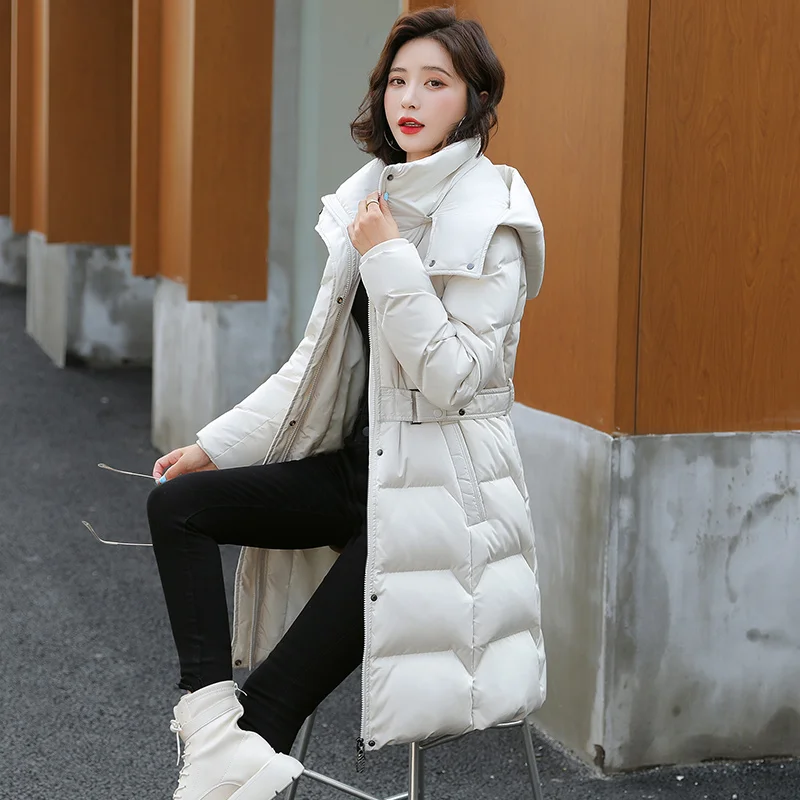 

Пуховик женский на белом утином пуху, средней длины, новая модная зимняя куртка в западном стиле, приталенная куртка в Корейском стиле, 2022