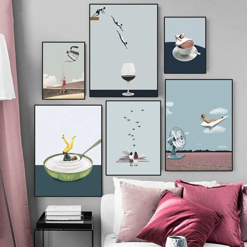 

Abstract Jump Wine Glass Canvas Painting Wall Art Pictures Prints on The Wall Nordic Poster for Living Room Modern Decorative