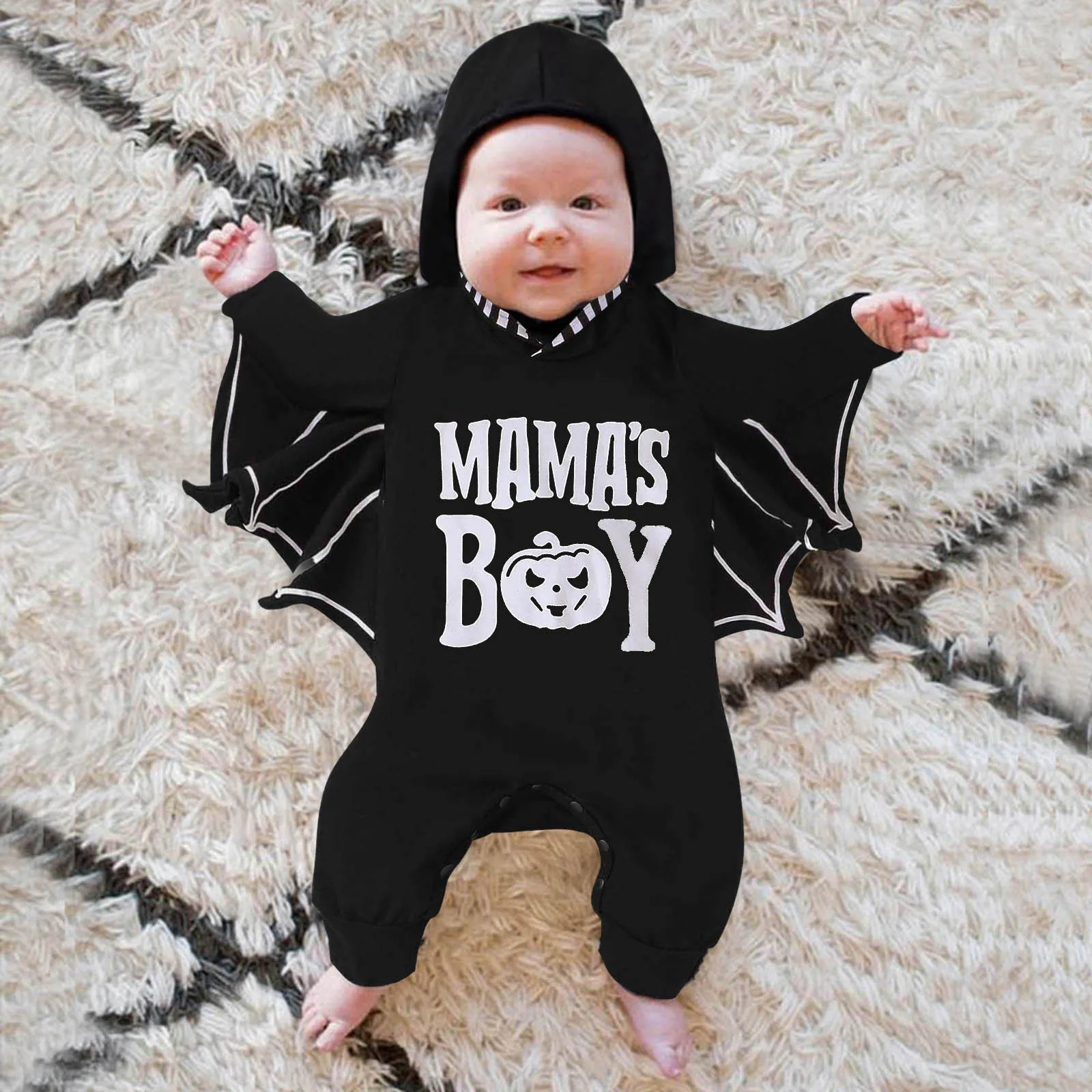 

Infant Boys Girls Halloween Long Sleeve Rompers Bat Cosplay Costume Letter Print Cartoon Hoodie Jumpsuit Newborn Outfits 0-2Y