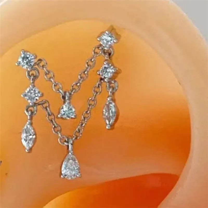 Женские серьги-гвоздики с кисточками посеребренные серьги-кисточки кристаллами