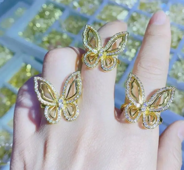 

1pcs New Style Gold-color Butterfly open Rings smiley Crystal Zirconia Ring For Women Minimalist Rings Jewelry fdg4