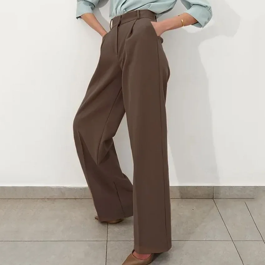 

Брюки женские с широкими штанинами, однотонные офисные прямые штаны с завышенной талией, повседневные Модные брюки, весна-осень