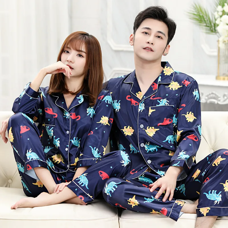 Lovers pajamas leisure wear long sleeve silk pajamas silk pajamas woman pajamas nightdress suits the man