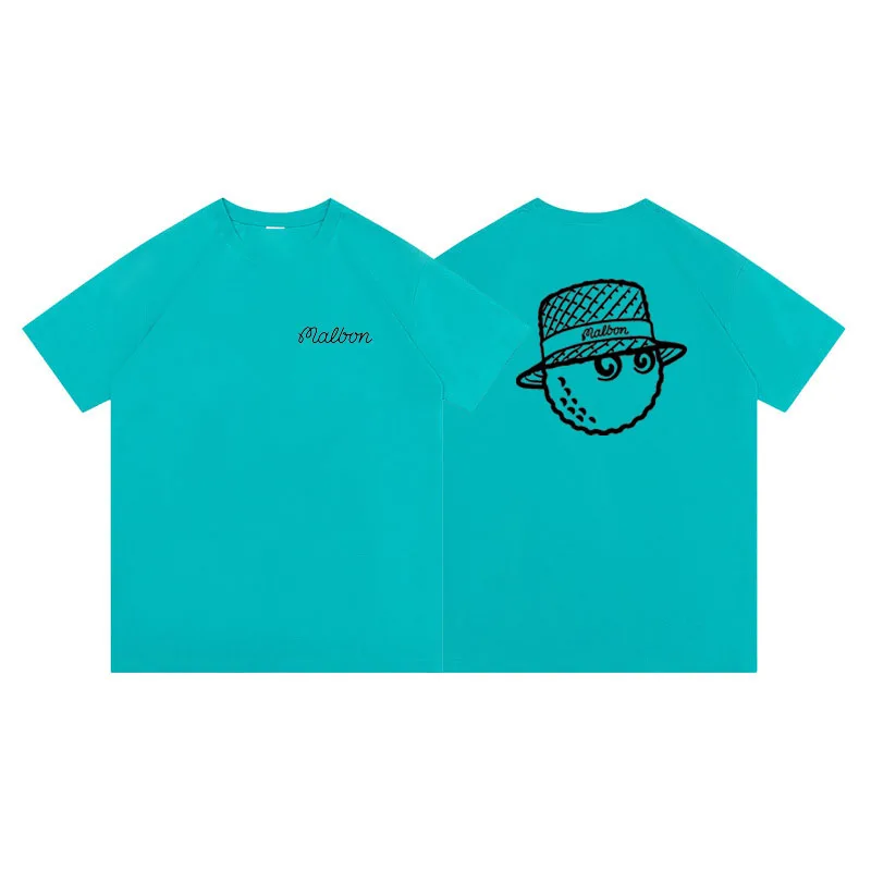 Pure Cotton Golf Wear for Men Women Summer Golf T-Shirt Essential Script Large Bucket Hat Malbon Loose Street Short Sleeve Tops