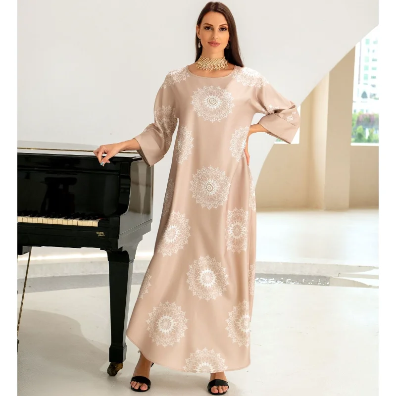 Dubai Abaya Luxury For Muslim Women Vintage Diamonds Dress Casual Loose Long Sleeve Female Party Maxi Dresses Asymmetric Hem