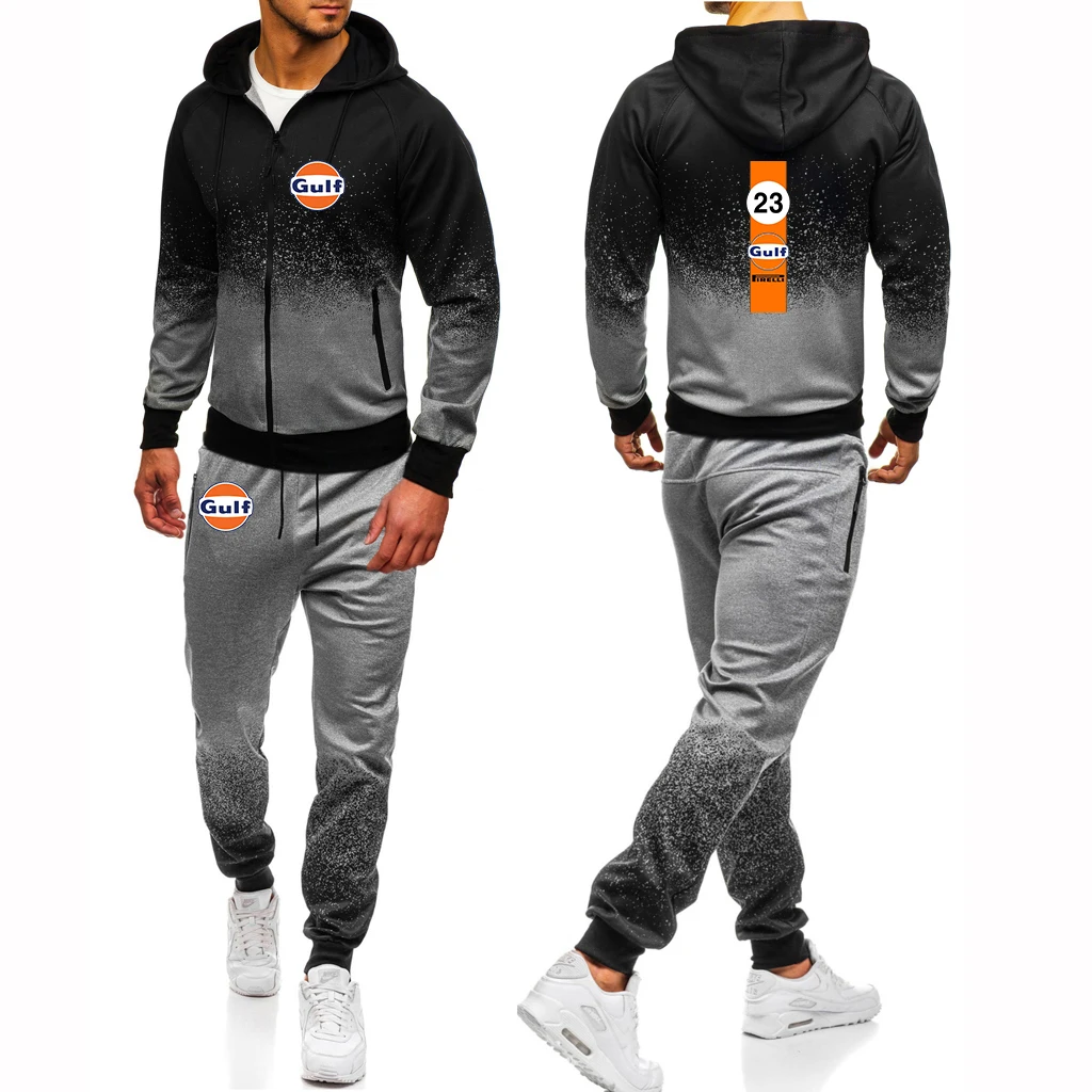 

Gulf 2023 New Men's Spring and Autumn Cotton Tracksuits Long Sleeves Gradient Color Hoodies Casual Sweatshirt Sweatpant Suits