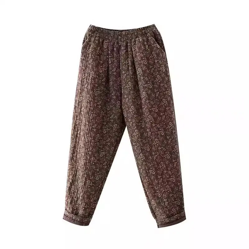 2023 осень зима новые ретро хлопковые и льняные Стеганые Брюки женские утепленные