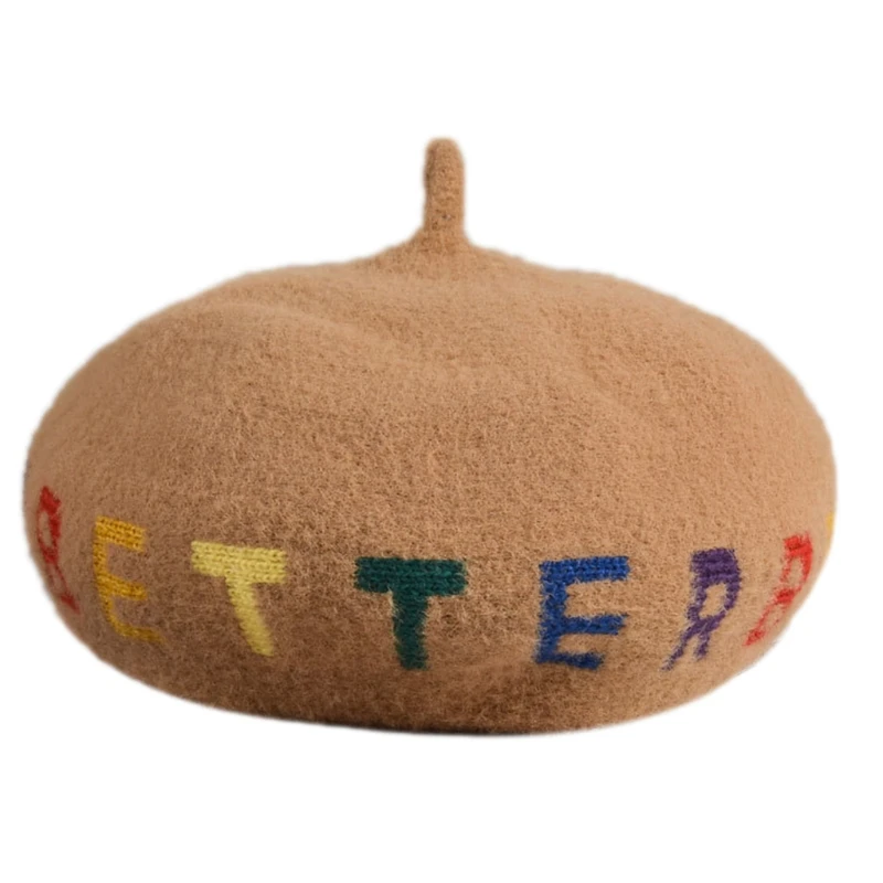 Женский Осенний берет из искусственной шерсти шапка с вышитыми радужными