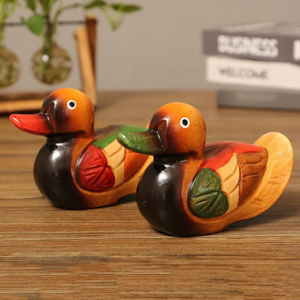 

Duck Mandarin Figurine Animal Statue Wood Model Figurines Wedding Love Couple Ornament Sculpture Wooden Birds Figures Chinese