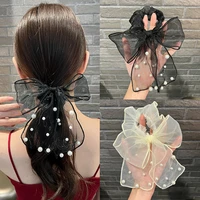 sweet bow organza streamers hair scrunchies soft gauze ponytail elastic hair ties rope women ribbon bands girls hair accessories