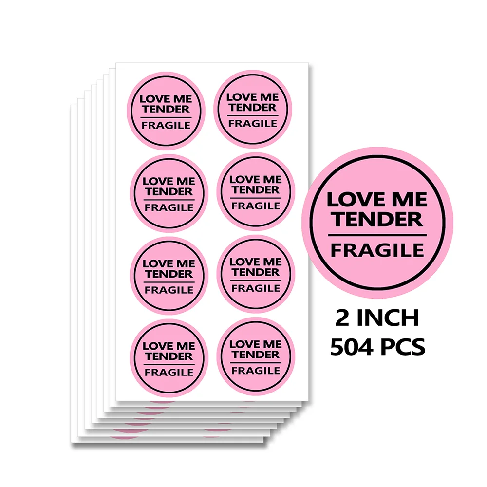 

2 Inch Pink Fragile Sticker Love Me Tender Shipping Label 504PCS for Envelope Gift Jewelry Bag Care Warning Shipping Stickers
