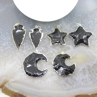 rough obsidian arrow pendants star moon natural black stone quartz crescent charms diy necklace summer jewelry making accessorie