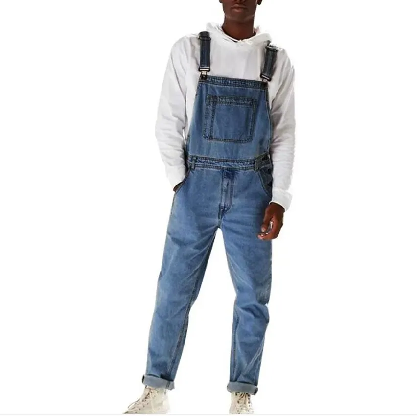 Men's Jeans Fashion Street High-waisted Strap Pants Jumpsuit Large Size Bib Overalls Old Retro Multiple pockets Jeans