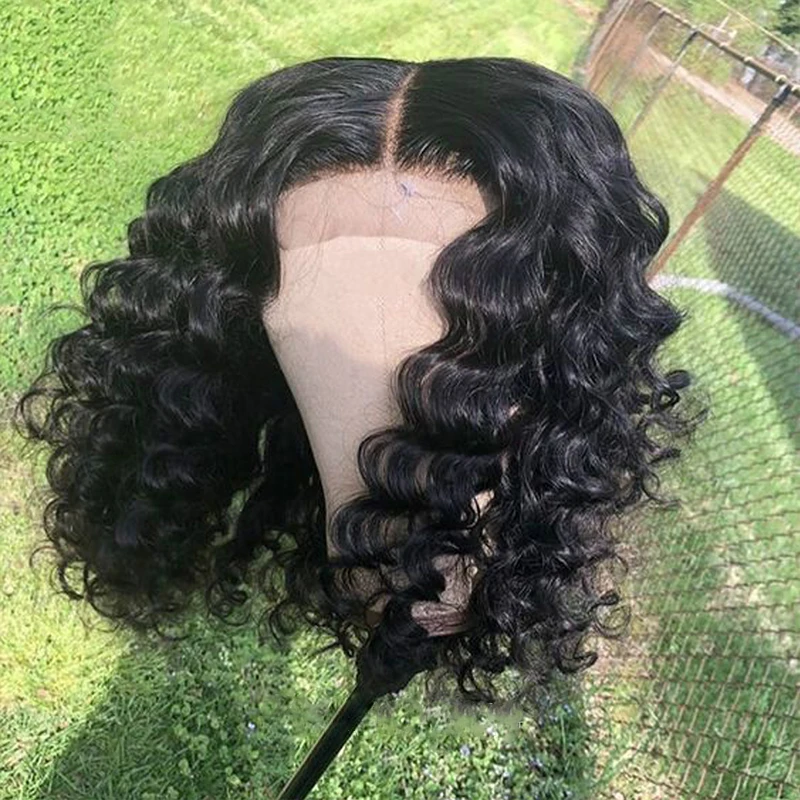 Curly Short Bob Human Hair Water Wave Human Hair Wigs Lace Front Wig Pre Plucked Deep Part T Part Lace Wig 150% Brazilian Remy