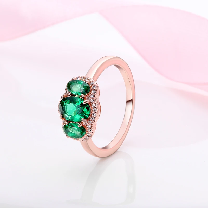 

Silver Color Ring Women Engagement Jewelry Anniversary Silver Color Three Emeralds Ring Ladie European DIY Jewelry 2022 New Hot