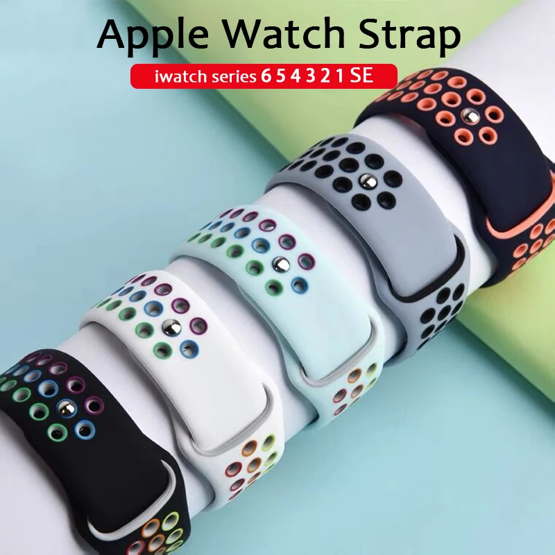 Ремешок силиконовый для Apple Watch band 44 мм 40 38 42 41 45 спортивный браслет наручных часов