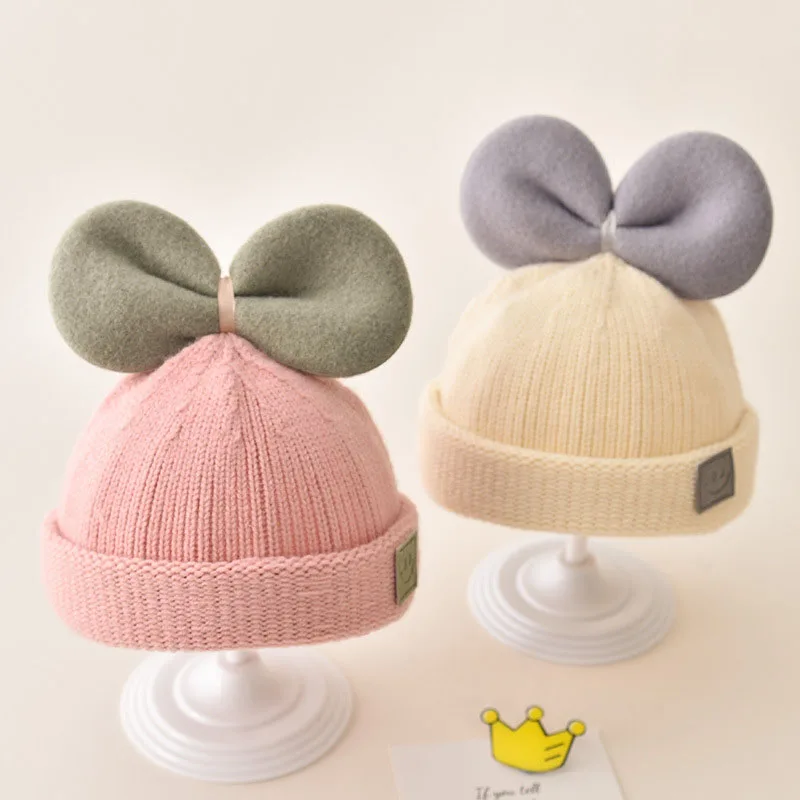 

2-15 м зимняя утепленная теплая шапка для младенца Новые Мультяшные животные шерстяные вязаные шапки шапка симпатичный бант детский пуловер ...